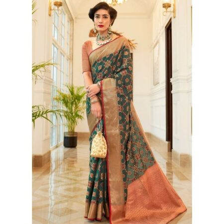 Celestiaa dark green patola silk saree with golden border