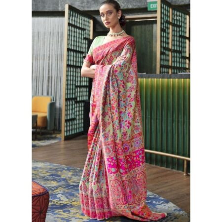 Celestiaa moss green banarasi jamawar woven silk saree