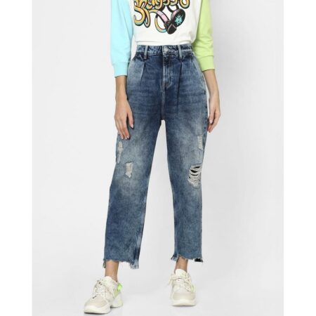 Celestiaa blue high rise slouch fit distressed jeans