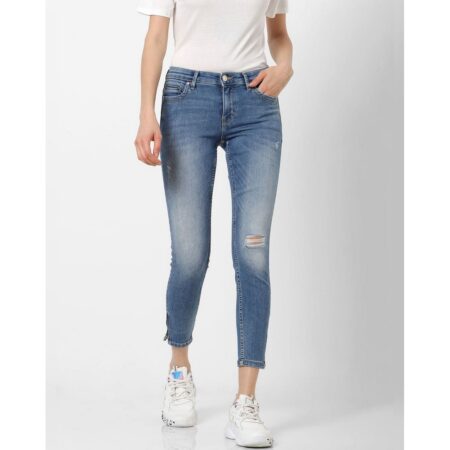 Celestiaa blue mid rise zip detail skinny fit jeans