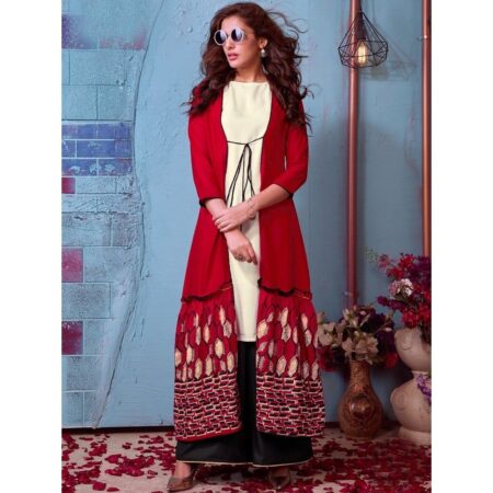 Celestiaa kajal cream kurta with printed shrug